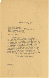 Letter from W. E. B. Du Bois to Emil Bommer Playgrounds Foundation