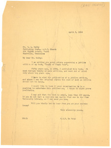 Letter from W. E. B. Du Bois to A. M. E. Church Publishing Department