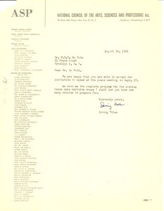 Letter from National Council of the Arts, Sciences and Profession to W. E. B. Du Bois