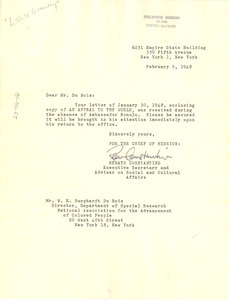 Letter from Philippines United Nations Delegation to W. E. B. Du Bois