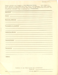 YWCA blank reference form for Henrietta Shivery