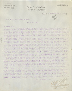 Letter from C. C. Johnson to W. E. B. Du Bois