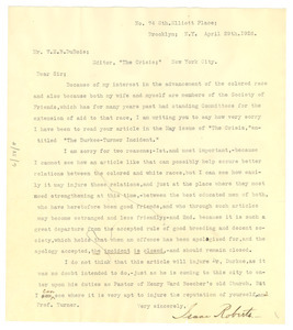 Letter from Isaac Roberts to W. E. B. Du Bois