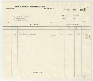 Invoice from New Century Publishers, Inc. to W. E. B. Du Bois