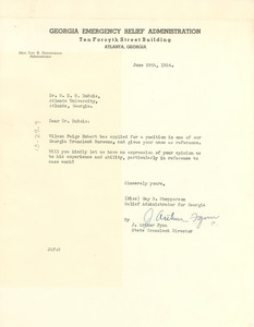 Letter from Georgia Emergency Relief Administration to W. E. B. Du Bois