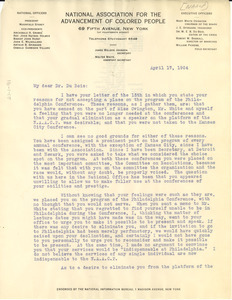Letter from James Weldon Johnson to W. E. B. Du Bois