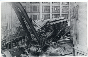 Beach Street Station accident, view from tracks of cars and crane