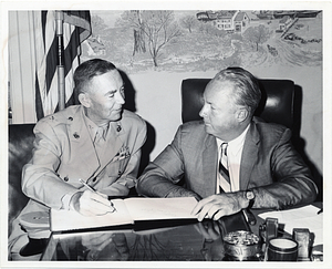 Unidentified member of the United States Marine Corps and Mayor John F. Collins