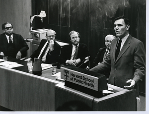 Mayor Raymond L. Flynn speaking to an unidentified group at the Harvard School of Public Health