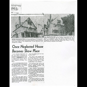 Photocopy of Boston Herald article, Once neglected house becomes show place