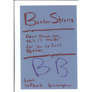 Letter from a child at a school in Framingham, MA