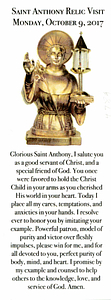 St. Anthony's Relic Visit Card