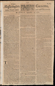 The Massachusetts Gazette, and the Boston Post-Boy and Advertiser, 24 September 1770
