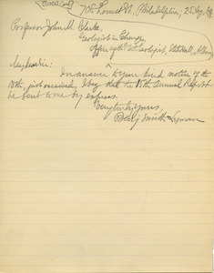 Letter from Benjamin Smith Lyman to Professor John M. Clarke