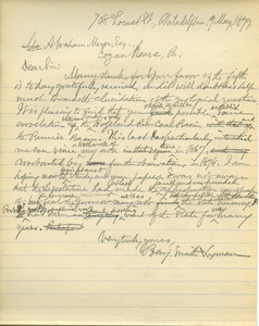 Letter from Benjamin Smith Lyman to Abraham Meyer