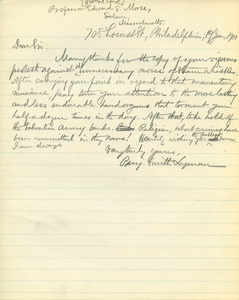 Letter from Benjamin Smith Lyman to Edward S. Morse