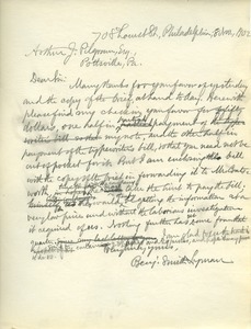 Letter from Benjamin Smith Lyman to Arthur J. Pilgram