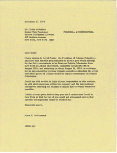 Letter from Mark H. McCormack to Keith McArthur