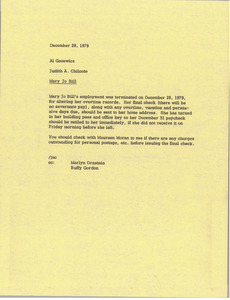 Memorandum from Judith A. Chilcote to Al Gecewicz