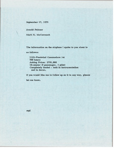 Memorandum from Mark H. McCormack to Arnold Palmer