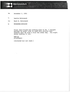 Memorandum from Mark H. McCormack to Leslie McCormack