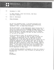 Memorandum from Mark H. McCormack to H. Kent Stanner, Erik van Dillen Bob Kain and Peter Johnson