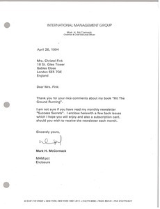Letter from Mark H. McCormack to Christel Fink