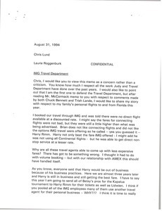 Memorandum from Laurie Roggenburk to Chris Lund