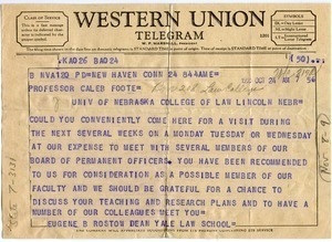 Telegram from Eugene V. Rostow to Caleb Foote