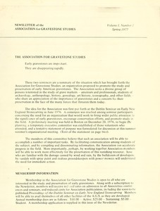 Newsletter of the Association for Gravestone Studies. Vol. 1, no. 1