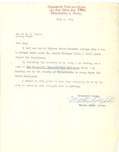 Letter from Walden Sybel Lester to W. E. B. Du Bois