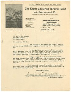 Letter from Lower California Mexican Land and Development Co. to W. E. B. Du Bois