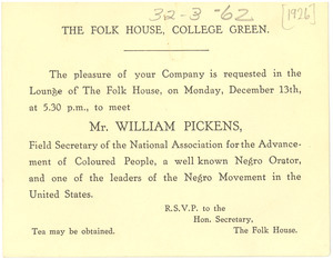 The Folk House, invitation to meet William Pickens