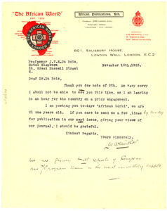 Letter from African World to W. E. B. Du Bois