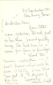 Letter from Nadine Wright to W. E. B. Du Bois