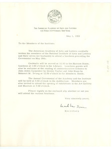 Circular letter from American Academy of Arts and Letters