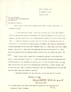 Letter from Charlotte Atwood to W. E. B. Du Bois