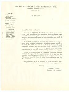 Circular letter from Society of American Historians to W. E. B. Du Bois