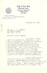 Letter from Charles E. Toney to W. E. B. Du Bois