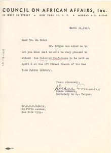 Letter from Diane Sommers to W. E. B. Du Bois