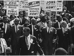 Civil Rights March on Washington, D.C. [Leaders marching from the Washington Monument to the Lincoln Memorial], 08/28/1963