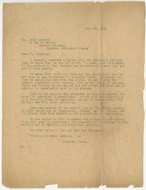 Letter from Laurence L. Doggett to Louis Marchand (July 28, 1915)