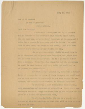 Letter from Laurence L. Doggett to A. G. Carter (July 16, 1918)
