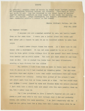 Letter from Herbert L. Patrick to his Mother (July 24, 1918)