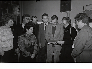 Mayor Raymond L. Flynn with Councilor Thomas M. Menino, State Representative John McDonough, and unidentified group