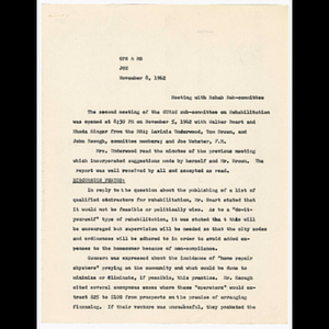 Memorandum from Joe to OPS & MS about meeting with Rehab Sub-Committee on November 8, 1962