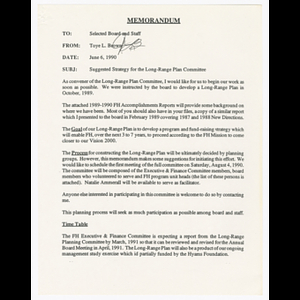 Memorandum from Toye L. Brown to selected board and staff about suggested strategy for Long-Range Plan Committee
