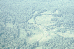 Aerial oblique view across Bernardy Farm on Petersburgh Road, 14 July 1971.