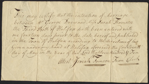 Marriage Intention of George Drew and Sarah Thomson the Third, 1810