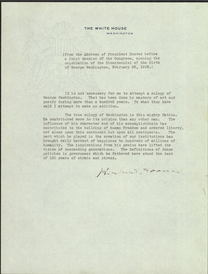 Signed address celebrating the Bicentennial of Washington's birth, 1932